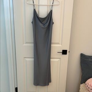 Elegant Dusty Blue Cowl Neck Slip Dress